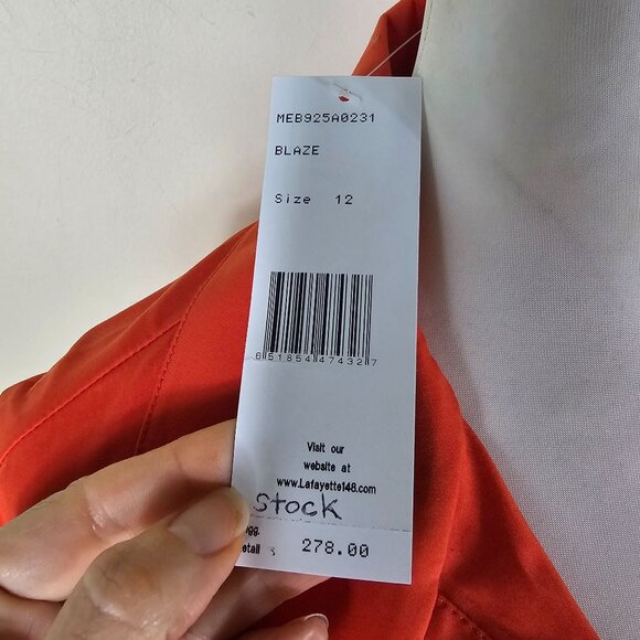 Lafayette 148 NY Orange Ruched Button Up Shirt 12 Structured Stretch Office - Picture 4 of 11